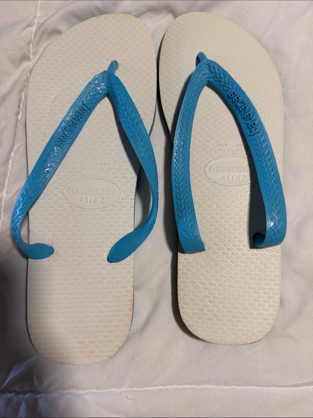 Havaianas Women's Flip Flops - White Footbed with Blue Straps